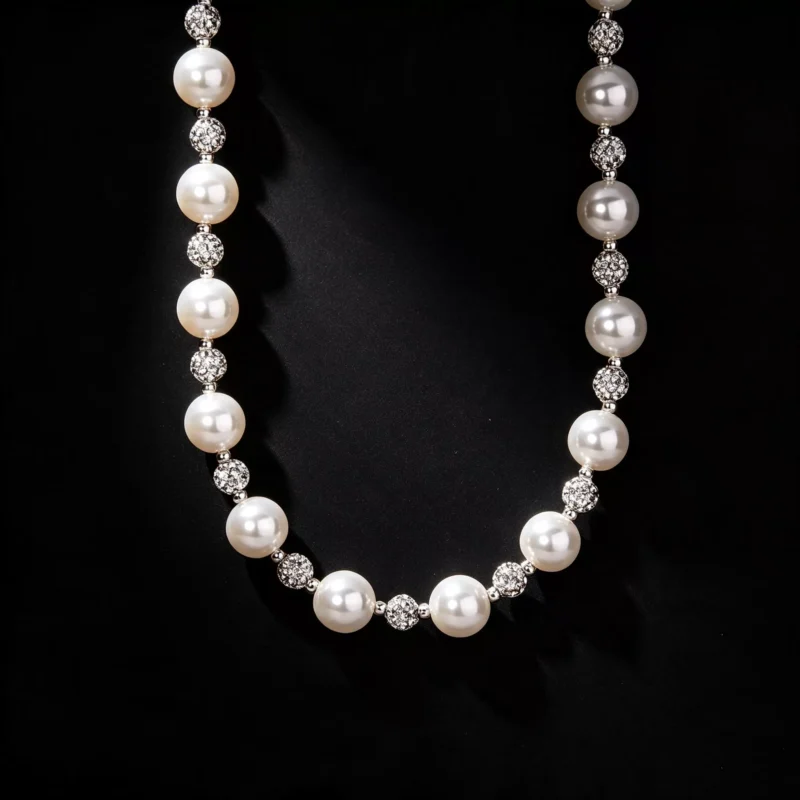 S925 Silver Imitation Pearl Rhinestone Necklace Elegant Women Clavicle Chain