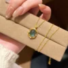 S925 Vintage Oval Cabochon Glass Zircon Necklace