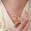 S925 Natural Amber Enamel Hollow Zircon Necklace