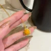 S925 Natural Amber Enamel Hollow Zircon Necklace