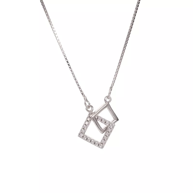 S925 Interlocking Square Cubic Zirconia Necklace S925 Interlocking Square Cubic Zirconia Necklace