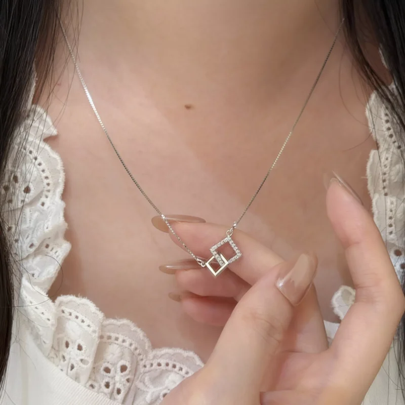 S925 Interlocking Square Cubic Zirconia Necklace S925 Interlocking Square Cubic Zirconia Necklace