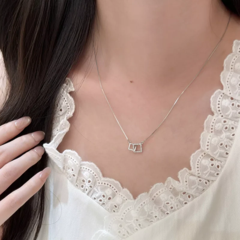 S925 Interlocking Square Cubic Zirconia Necklace S925 Interlocking Square Cubic Zirconia Necklace