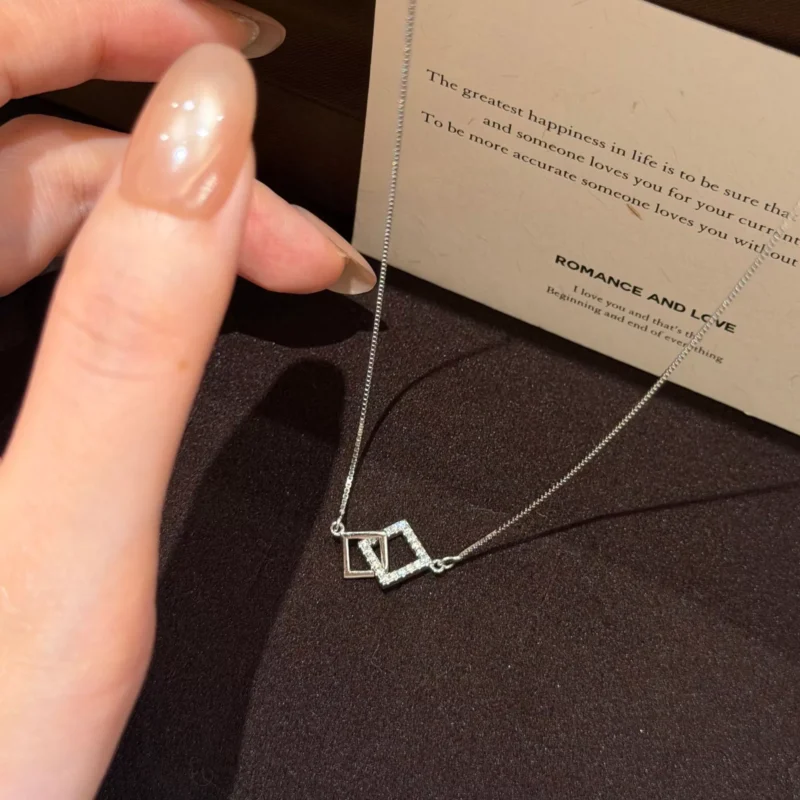 S925 Interlocking Square Cubic Zirconia Necklace S925 Interlocking Square Cubic Zirconia Necklace