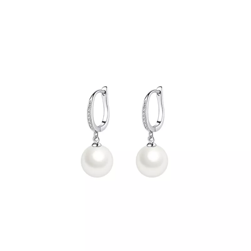 S925 Silver Paved CZ Dangle Simulated Pearl Earrings