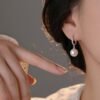 S925 Silver Paved CZ Dangle Simulated Pearl Earrings