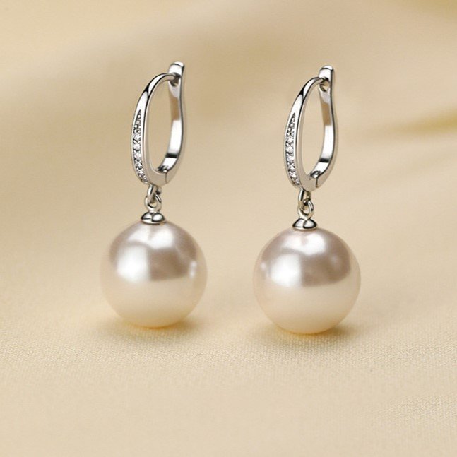 S925 Silver Paved CZ Dangle Simulated Pearl Earrings