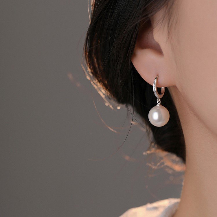 S925 Silver Paved CZ Dangle Simulated Pearl Earrings