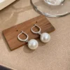 S925 Silver Paved CZ Dangle Simulated Pearl Earrings