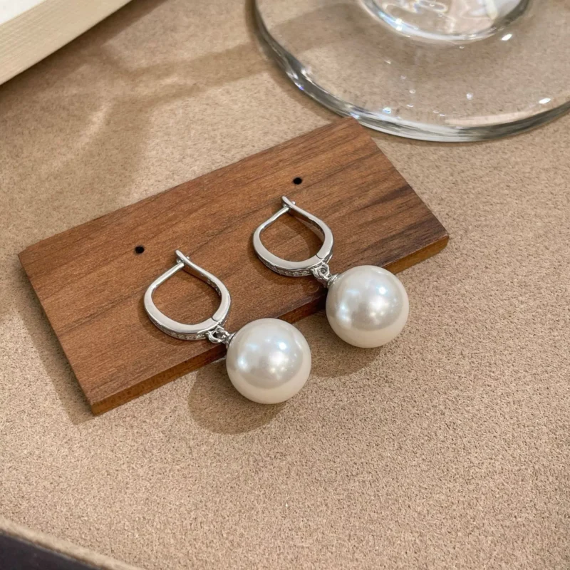 S925 Silver Paved CZ Dangle Simulated Pearl Earrings