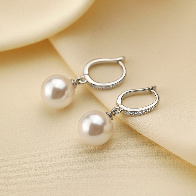 S925 Silver Paved CZ Dangle Simulated Pearl Earrings