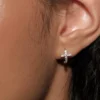 S925 Silver Paved CZ Cross‑Detail Huggie Earrings S925 Silver Paved CZ Cross‑Detail Huggie Earrings