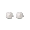 Fine Silver Square Shell‑Pearl Huggie Earrings Fine Silver Square Shell‑Pearl Huggie Earrings