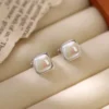 Fine Silver Square Shell‑Pearl Huggie Earrings Fine Silver Square Shell‑Pearl Huggie Earrings