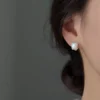 Fine Silver Square Shell‑Pearl Huggie Earrings Fine Silver Square Shell‑Pearl Huggie Earrings