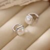 XDQ10957E-57-7 Fine Silver Square Shell‑Pearl Huggie Earrings