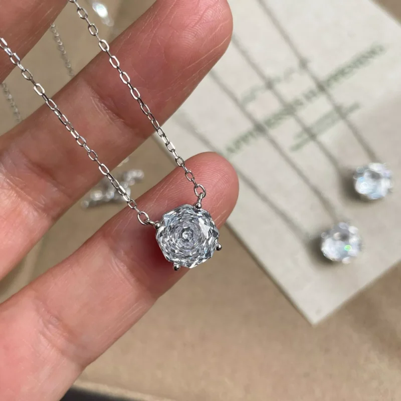 S925 Octagonal Multi‑Cut Cubic Zirconia Necklace