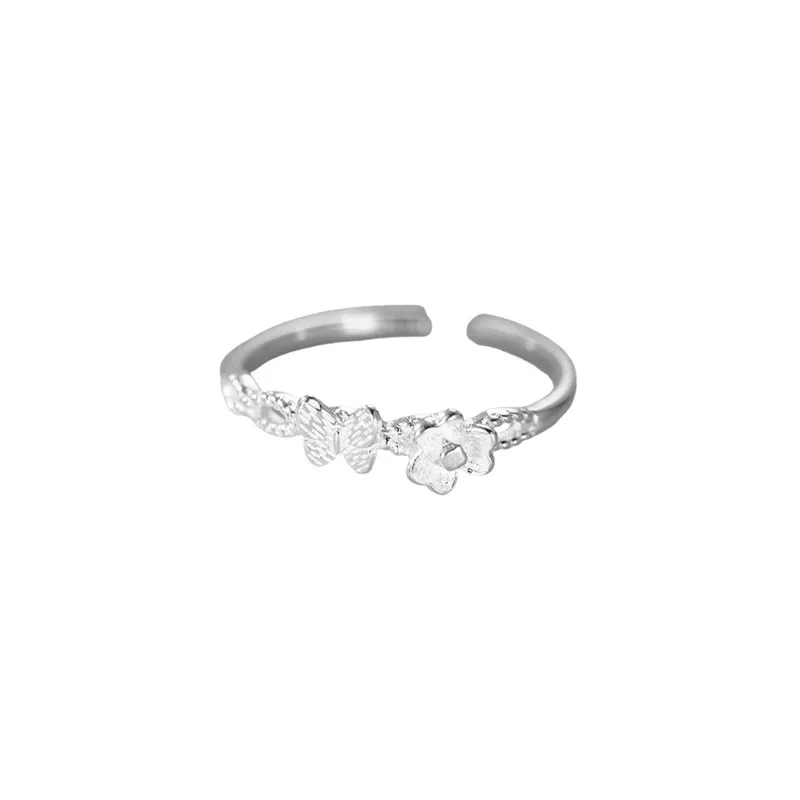 S925 Butterfly‑Flower Open Adjustable Silver Ring