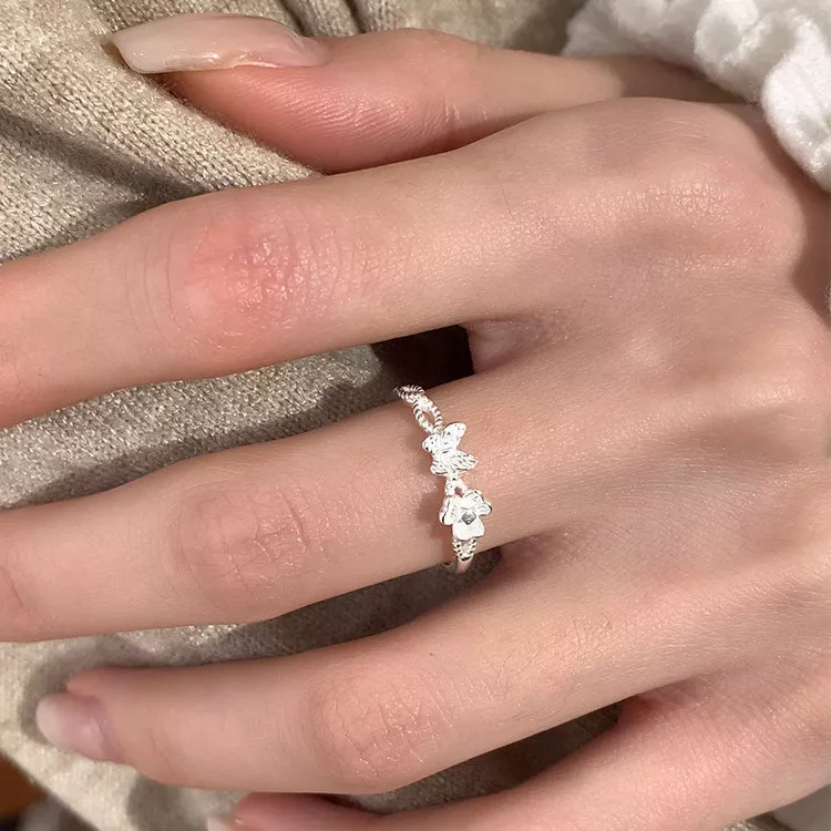 S925 Butterfly‑Flower Open Adjustable Silver Ring