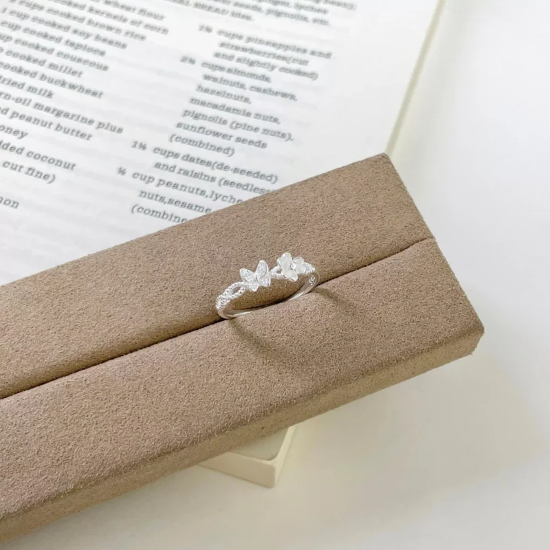 S925 Butterfly‑Flower Open Adjustable Silver Ring
