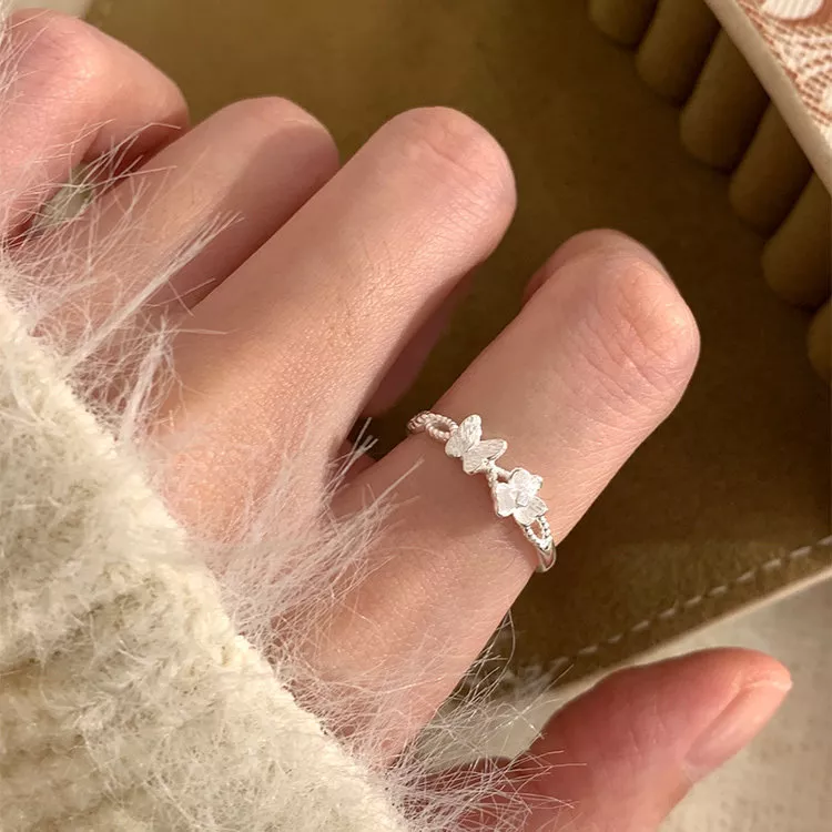 S925 Butterfly‑Flower Open Adjustable Silver Ring