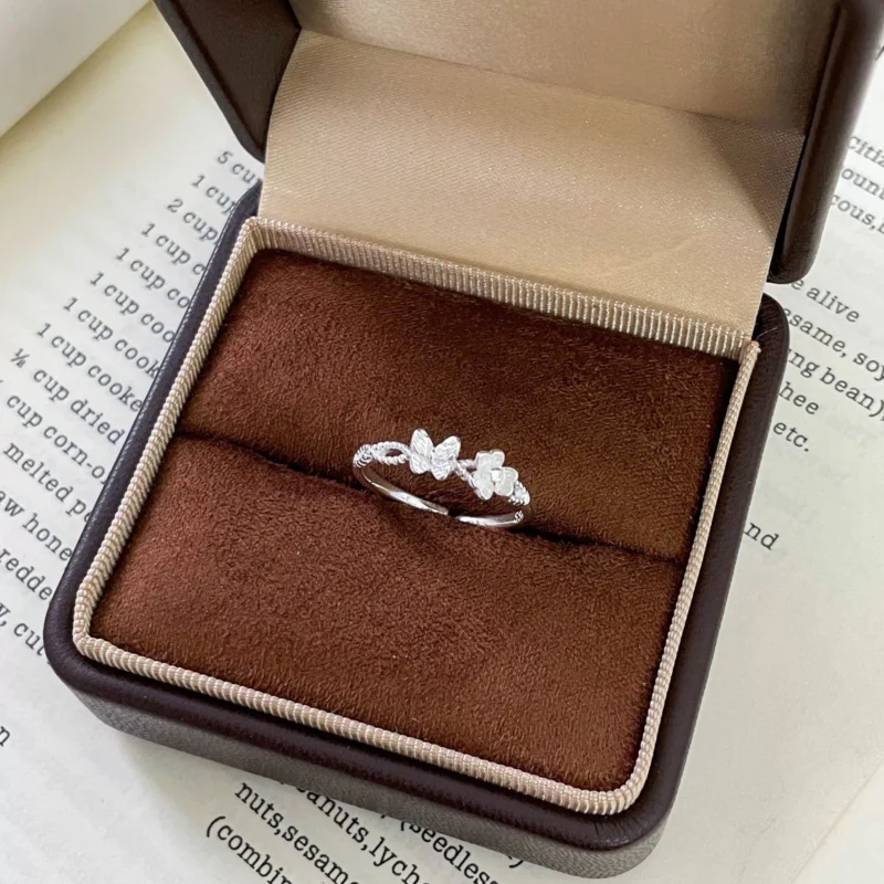 S925 Butterfly‑Flower Open Adjustable Silver Ring