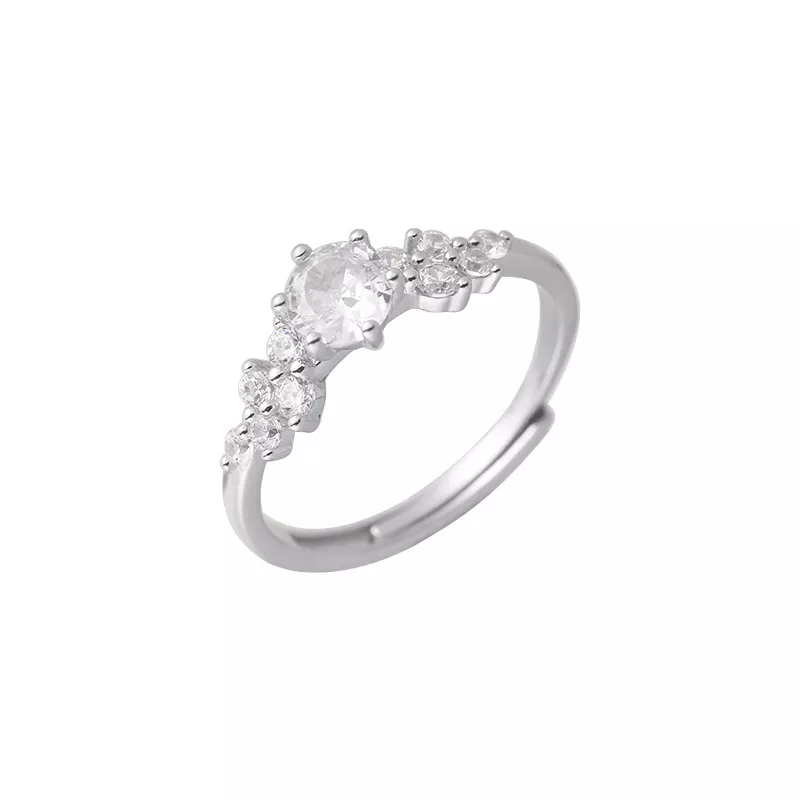 Cluster CZ S925 Sterling Silver Adjustable Promise Ring