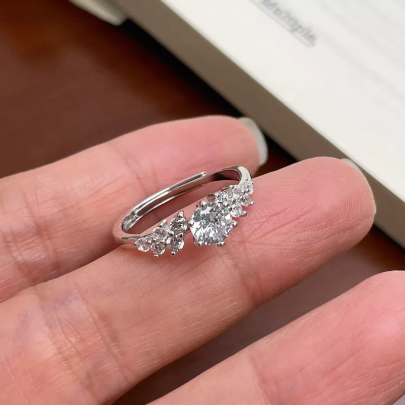 Cluster CZ S925 Sterling Silver Adjustable Promise Ring