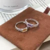 S925 Open‑Band Natural Citrine Chain‑Link Ring