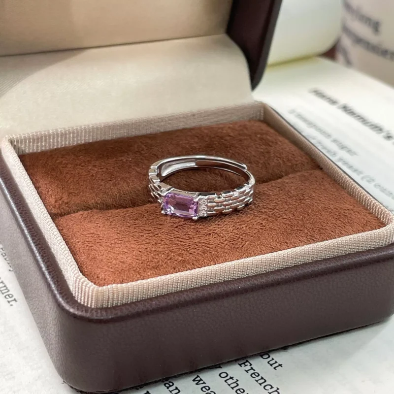 S925 Open‑Band Natural Citrine Chain‑Link Ring