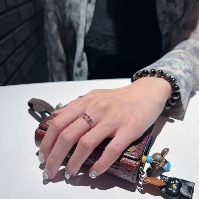 S925 Open‑Band Natural Citrine Chain‑Link Ring