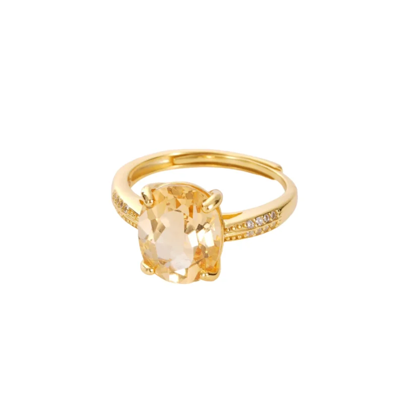 S925 Gold‑Plated Oval Natural Citrine Open Ring