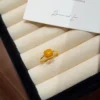 S925 Gold‑Tone Natural Amber Bezel Open Ring