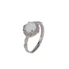 S925 Silver Synthetic Opal Halo Adjustable Ring
