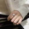 S925 Silver Synthetic Opal Halo Adjustable Ring