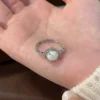 S925 Silver Synthetic Opal Halo Adjustable Ring