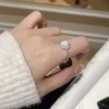 S925 Silver Synthetic Opal Halo Adjustable Ring