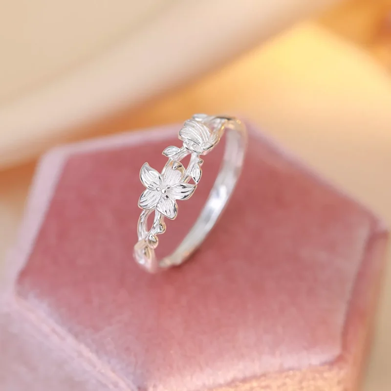 Fine Silver Floral Vine Open Adjustable Ring Fine Silver Floral Vine Open Adjustable Ring