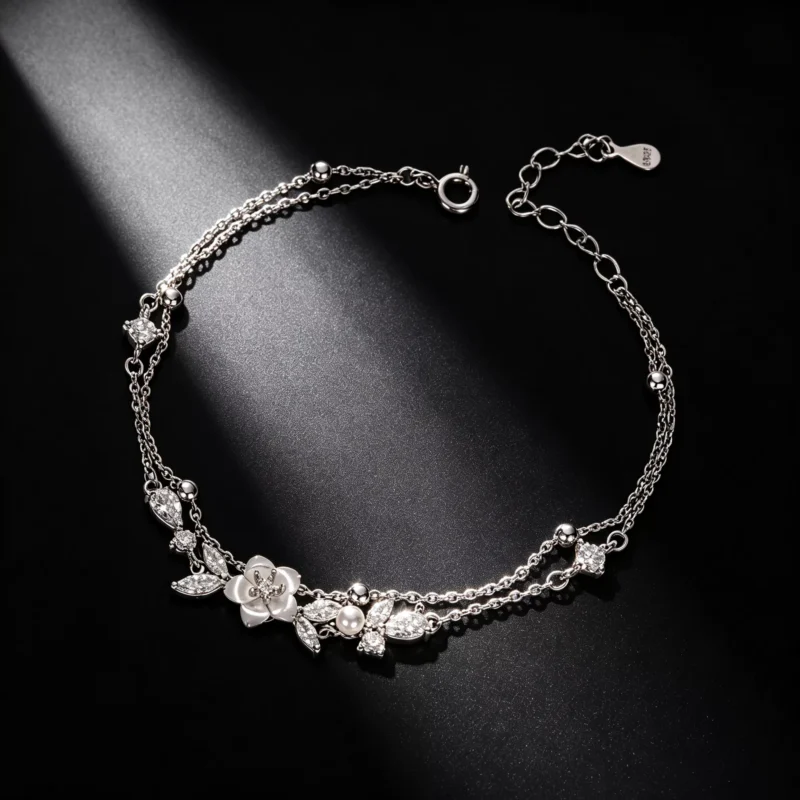 S925 Shell Flower CZ Imitation Pearl Bracelet