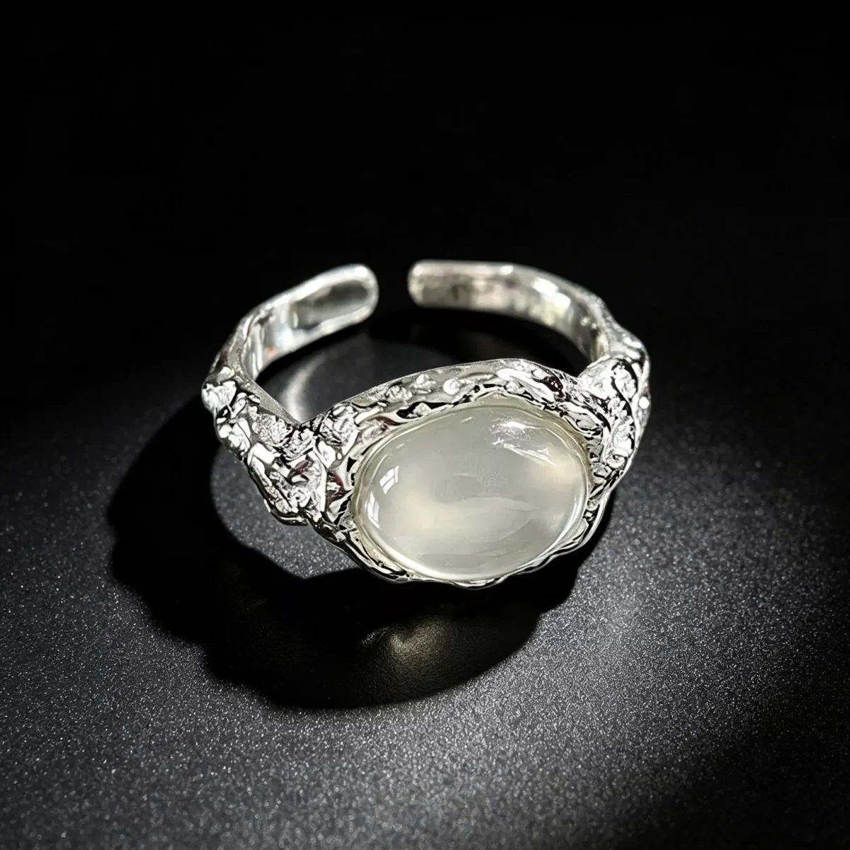 S925 Silver Irregular White Agate Open Ring