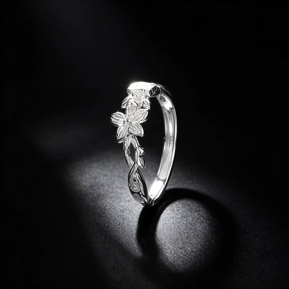 Fine Silver Floral Vine Open Adjustable Ring