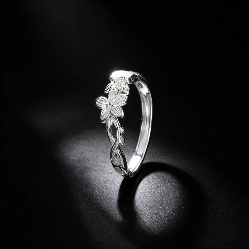 Fine Silver Floral Vine Open Adjustable Ring Fine Silver Floral Vine Open Adjustable Ring