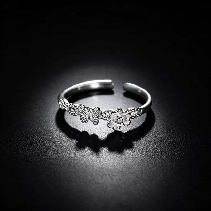 S925 Butterfly‑Flower Open Adjustable Silver Ring