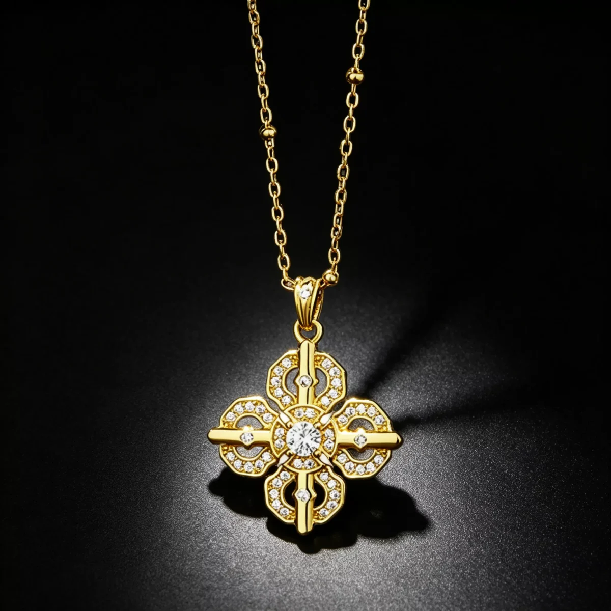 Vintage Cross‑Flower S925 Silver CZ Necklace