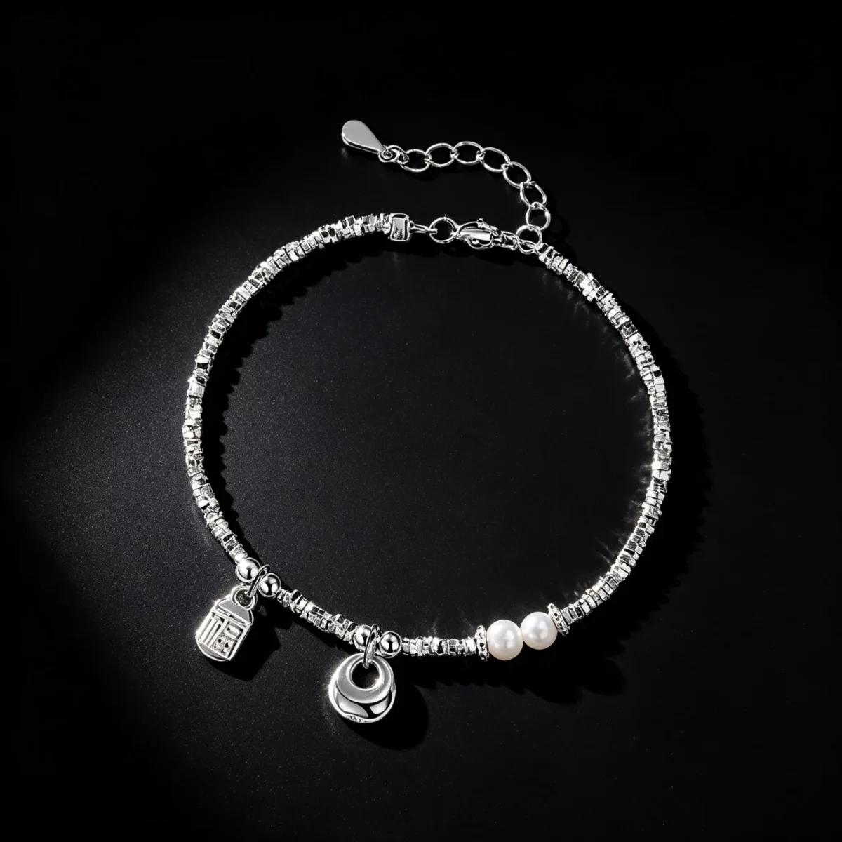 S925 Silver Freshwater Pearl Charm Bracelet