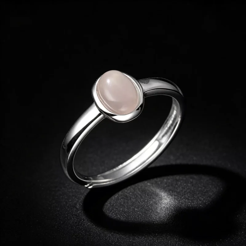 S925 Silver Oval Chalcedony Adjustable Ring