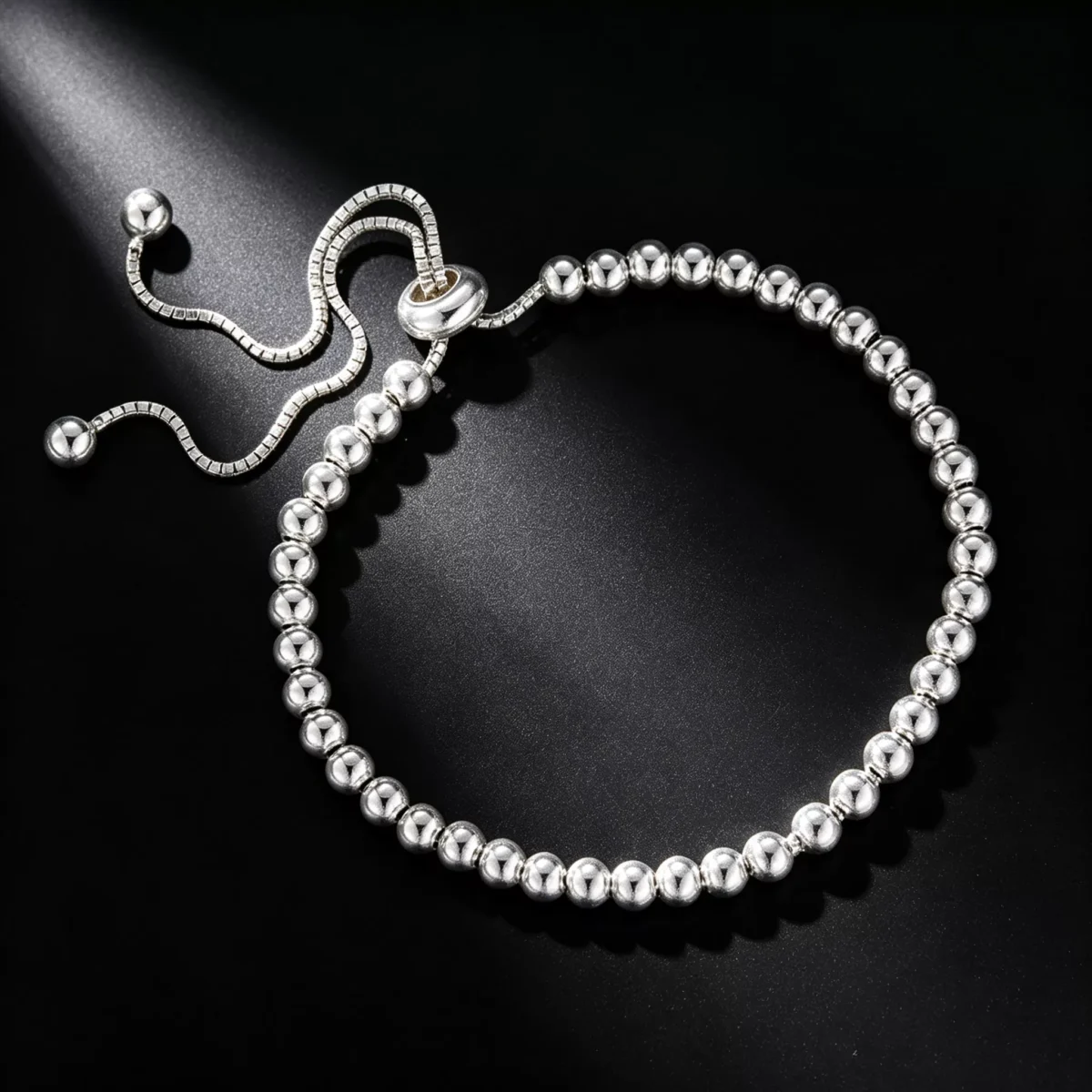 S925 Sterling Silver Adjustable Bead Bracelet