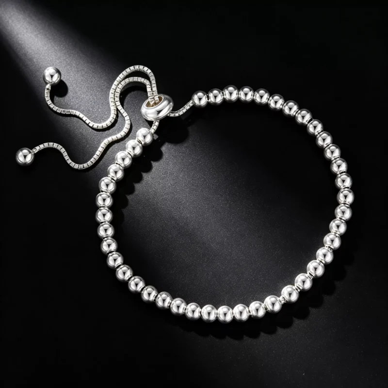 S925 Sterling Silver Adjustable Bead Bracelet