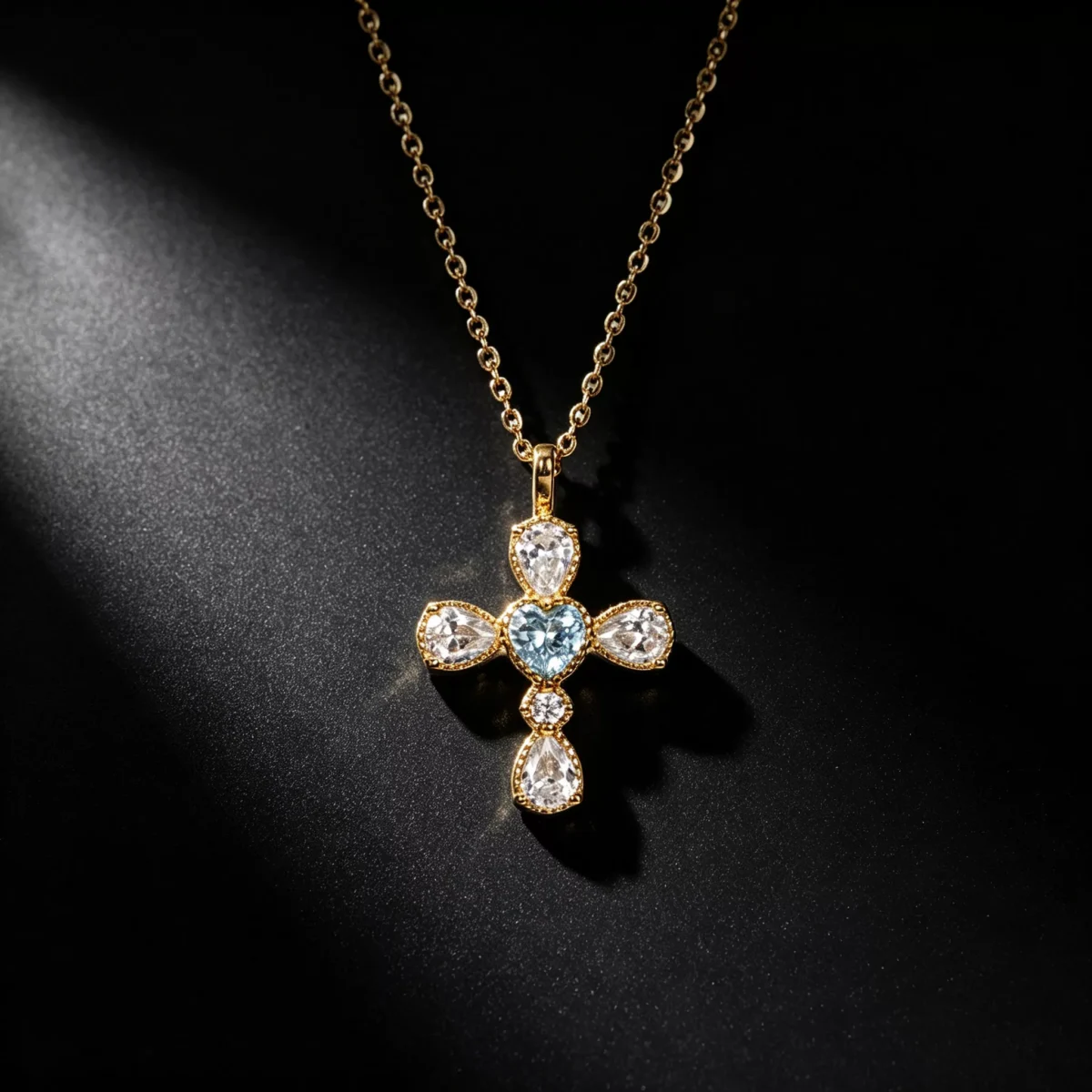 S925 Vintage Cross‑Shape Colored Zircon Necklace