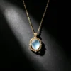 S925 Vintage Oval Cabochon Glass Zircon Necklace